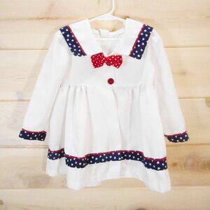 Vintage Little Girls 4T Sailor Dress Jacket Unlined Patriotic Star Trim White
